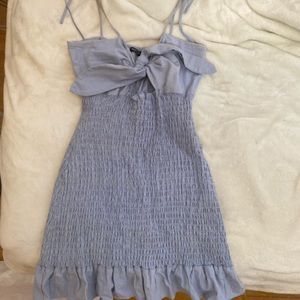 Blue Smocked Tie up Dress